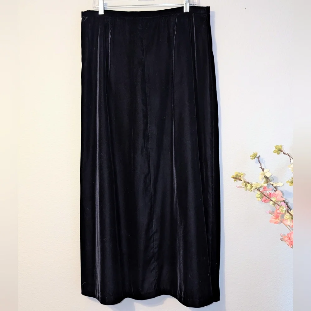 Vintage Talbots Womens Black Velvet Maxi Midi Skirt sz 16 A-line Classic Formal - Picture 4 of 7